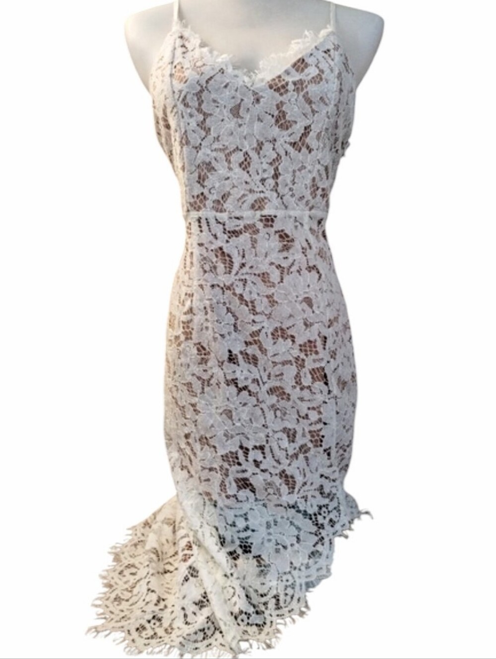 DO+BE Vintage Elegant Floral Pattern Scalloped Lace Edge Dress